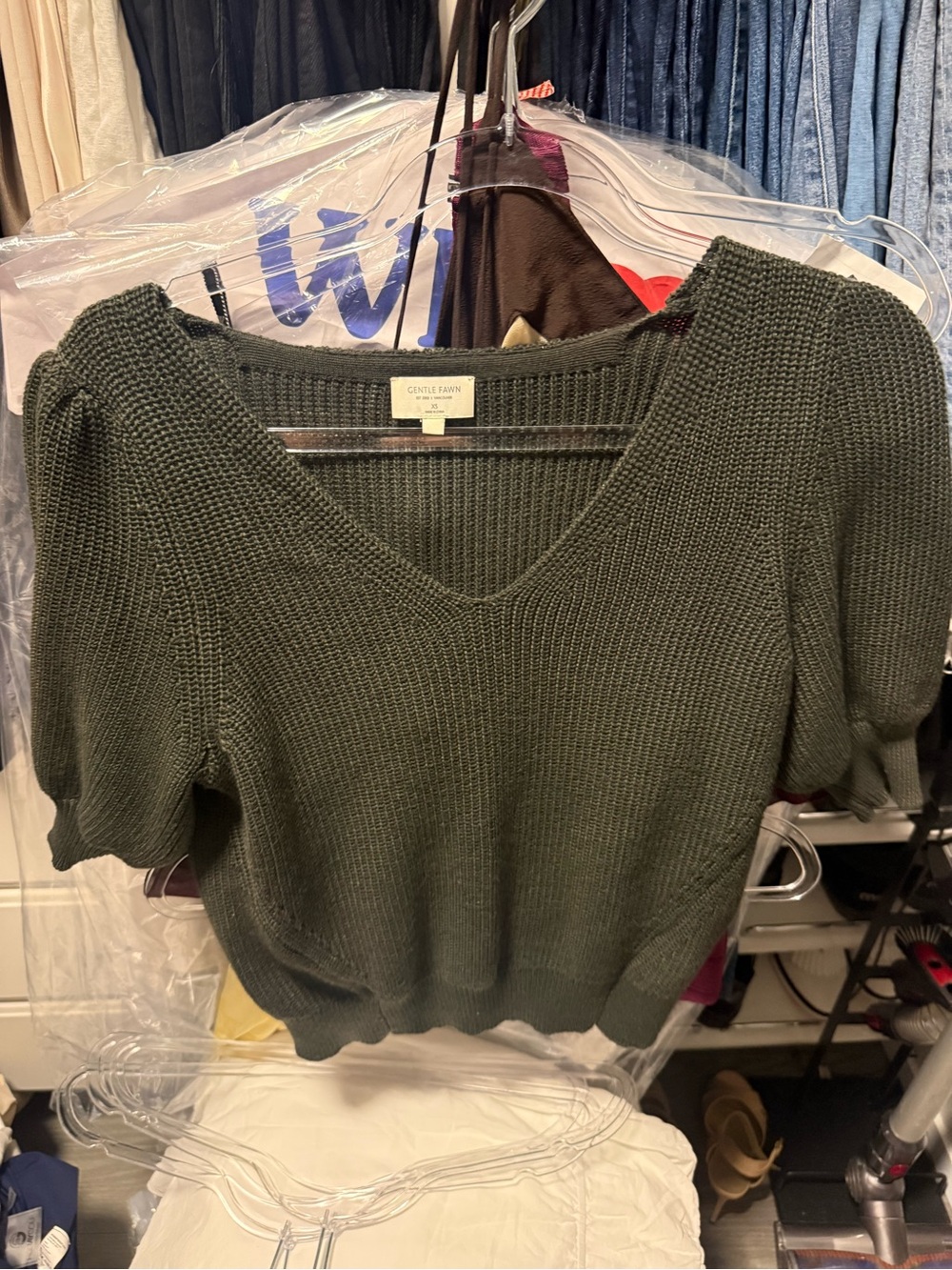 Gentle Fawn Olive Green V-Neck Puff Sleeve Sweater
